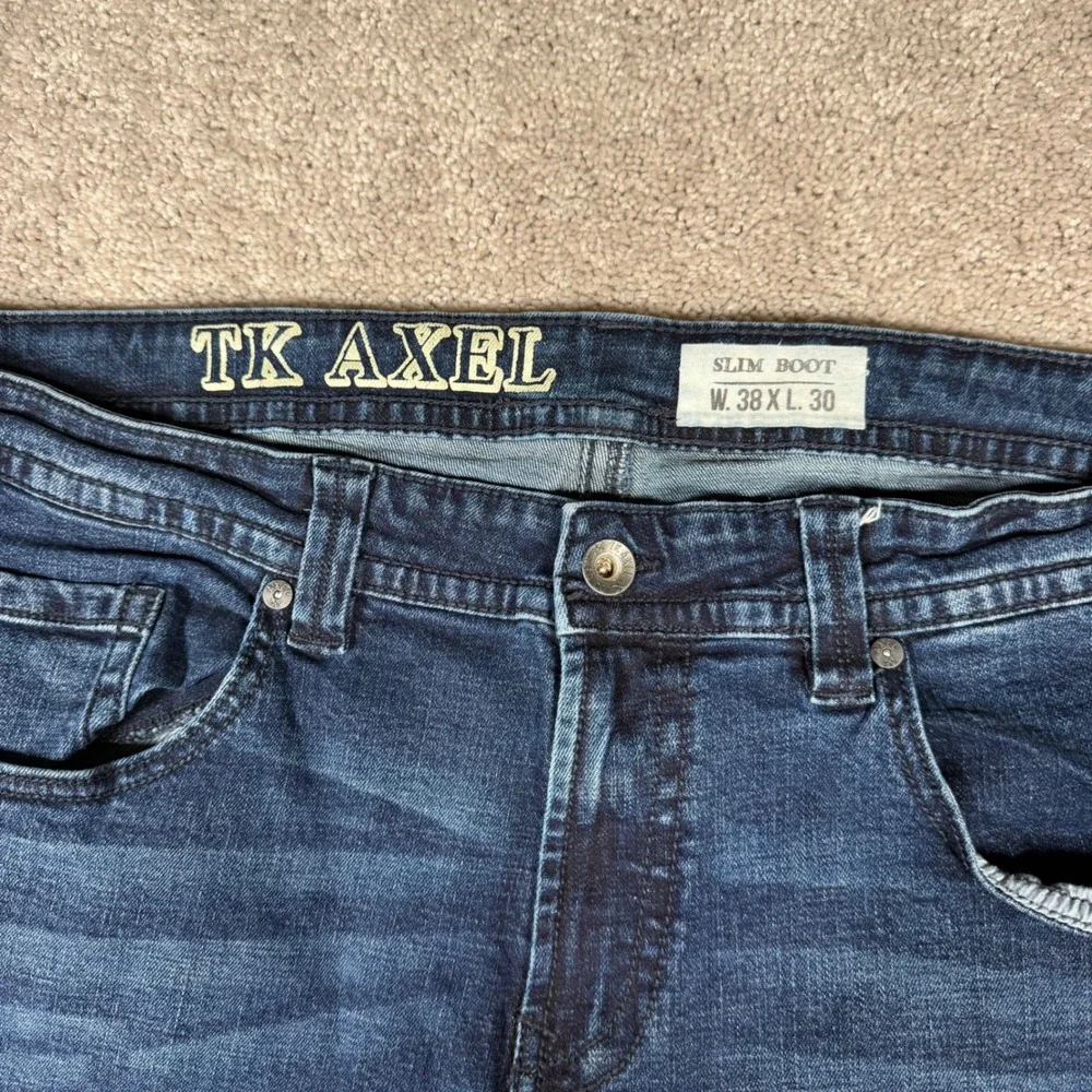 TK Axel Slim Boot Men's 38x30 Dark Wash Blue Denim Jeans Stretch Cotton Blend